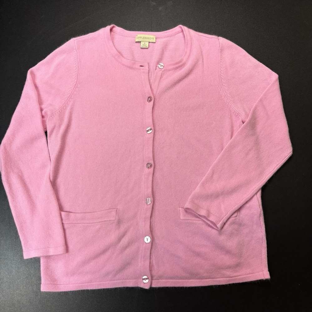 Appleseed's Pink Button Up Women's Cardigan Size Small With Pockets